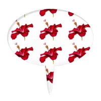 Red Hibiscus Flower Side View Cake Topper