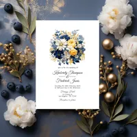 Navy, White and Gold Floral Wedding Invitation