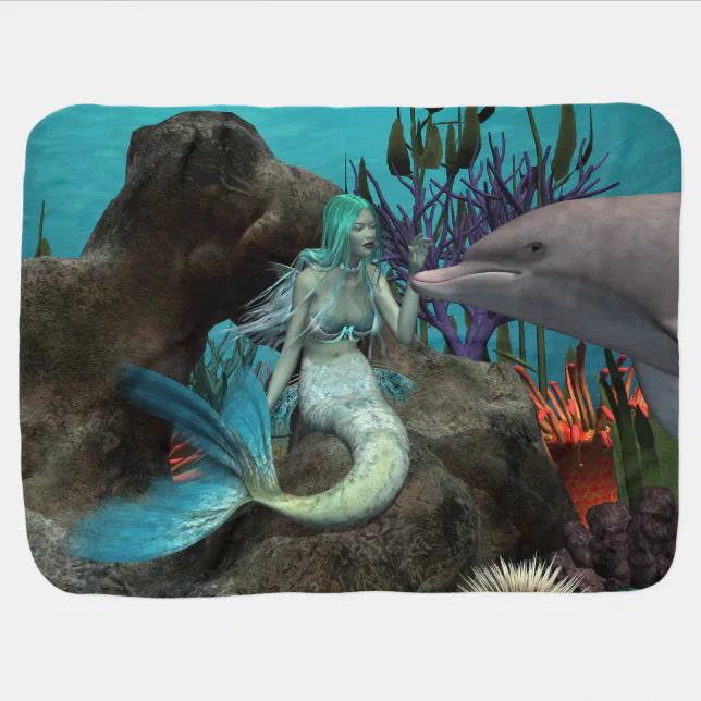 Mermaid and Dolphin Under the Sea Receiving Blanket