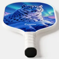 Stunning Snow Leopard on Mountain Rock Pickleball Paddle