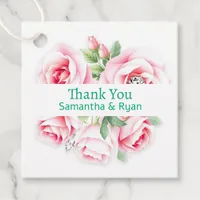 Pink Roses & Green Foliage Wedding Thank You Favor Tags