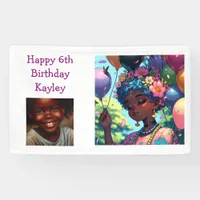 Pretty Black Anime Girl with Birthday  Banner