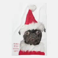 Cute Christmas Black Pug Puppy Santa Helper Kitchen Towel