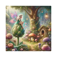 Fairy sitting on an Artichoke Magical Illutration Metal Print