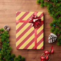 Red Gold Diagonal Stripes Faux Torn Christmas  Wrapping Paper