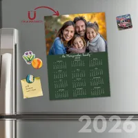 2026 Modern Green Holiday Photo Calendar