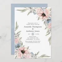 Rose Quartz and Serenity Floral Couples Shower Invitation