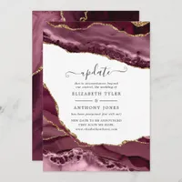 Burgundy and Gold Agate Wedding Update Invitation