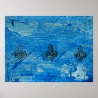 Blue Fleur de Lis Mixed Media Poster