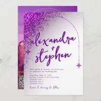 Modern Violet Viva Magenta Velvet Abstract Glitter Invitation