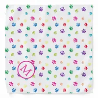 Colorful Animal Paw Prints Monogram Bandana