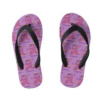 Cute Purple Cartoon Blob Monster Fun Kid's Flip Flops