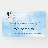 Cute boy blue stork drive thru baby shower banner