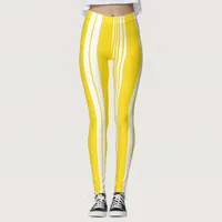 Bold Yellow White Wide Deckchair Striped Sporty Leggings