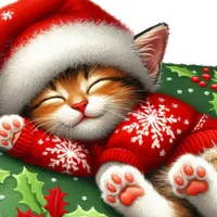 W2A Funny Cute Dreaming Santa Kitty Klaws