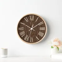 Rustic Faux Piece of Wood Grain Tree Bark Clock