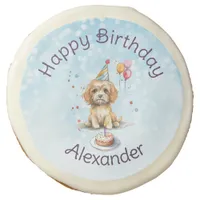 Cute Puppy with Party Hat Birthday Sugar Cookie