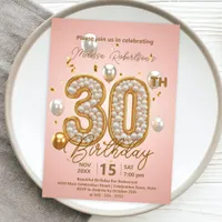 Chic Glam Blush and Glitter Gold 30th Birthday Invitation