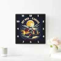 Hot rod cruising under the moonlight square wall clock