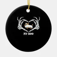 My Boo Chihuahua Costume With Skeleton Heart Hands Ceramic Ornament
