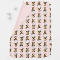 Cute Teddy Bear Pink Hair Bow Pink Background Baby Blanket