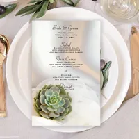 Green Succulent on White Wedding Menu