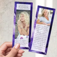 In Loving Memory Photo Purple Marble Funeral Bookmarks