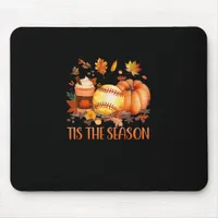 Tis The Season Pumpkin Leaf Latte Fall Softball Mouse Pad