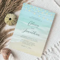 Ocean Beach String Lights Elegant Script Wedding Invitation