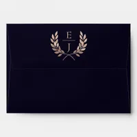 Navy Rose Gold Monogram Wedding Invitations Envelope