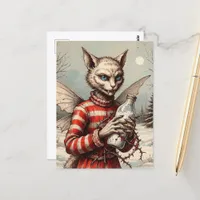 Festive Retro Vampire Cat Fairy Blue EyesWith Milk Postcard