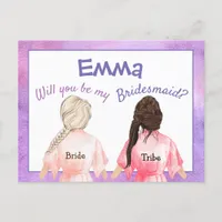 Will You Be My Bridesmaid/Girls From behind/lilacs Invitation Postcard