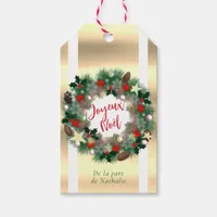 Couronne de Noël, boules rouges, pommes de pin Gift Tags