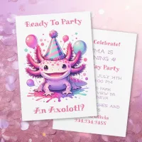 Let's Celebrate Axolotl Girl's Birthday Party Invitation