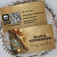 Luxury Glam Glittery Gold Marble Beauty Consultant Business Card