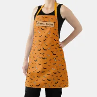 Halloween Black and White Flying Bats Pattern Apron