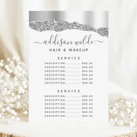 Silver Glitter Diamonds Glam Service Price Menu