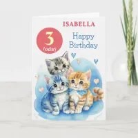 Cute Kittens Custom Name Age Kids Happy Birthday Card