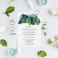 Rustic Watercolor Mountains Pine Winter Wedding  Invitation