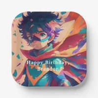 Personalized Blue and Red Anime Superhero Boy  Paper Plates