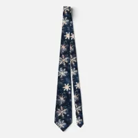 Simple Dark Blue with Snowflakes Neck Tie