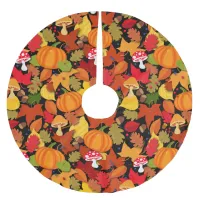 Fall Autumn Leaves and Toadstools Patterned Brushed Polyester Tree Skirt