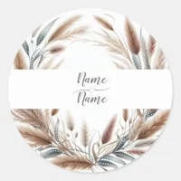 Rustic Pampas Botanical Classic Round Sticker