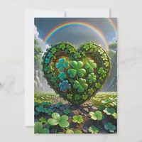 A heart made of shamrocks under the rainbow holiday card