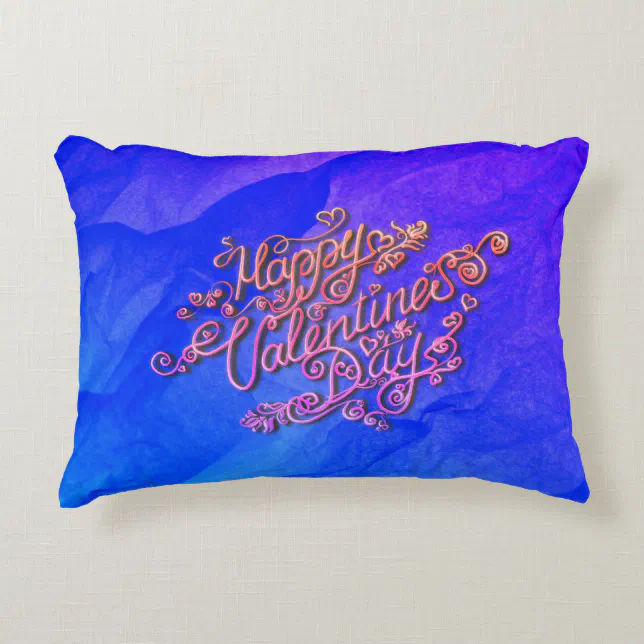 Happy Valentine’s Day blue heart lettering Accent Pillow