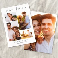 Modern Multi Photo Collage Merry and Bright Holiday Card