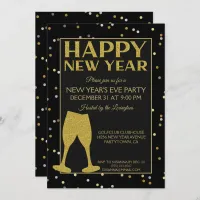 Elegant New Years Eve Party Glitter Confetti Invitation