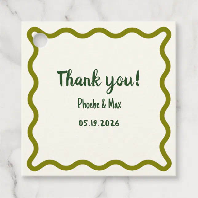 Handwritten Cool Wavy Border Thank You Wedding  Favor Tags