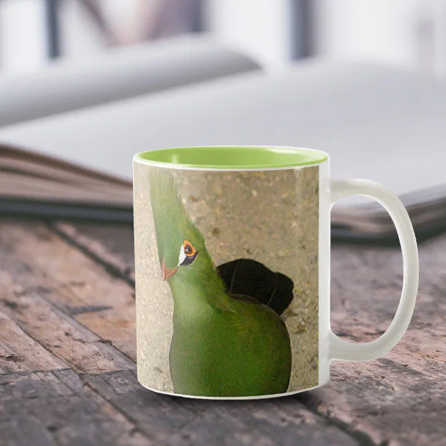 Funny Curious Guinea Turaco Green Bird Two-Tone Coffee Mug