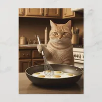 Adorable Ginger Cat Cooking Eggs For Breakfast Postcard